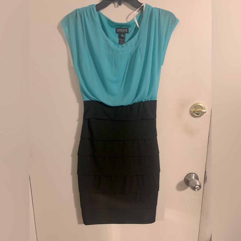 Teal/black cocktail dress